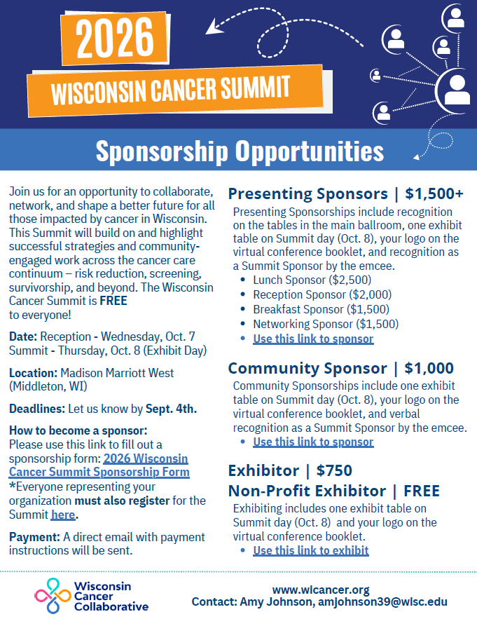 2026 Wisconsin Cancer Summit Exhibitor and Sponsor Opportunities Flyer Updated